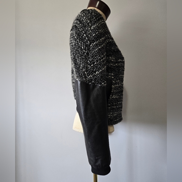 DANIER Black and White Wool Knit and Genuine Leather Moto Jacket. Size XS - Picture 3 of 14